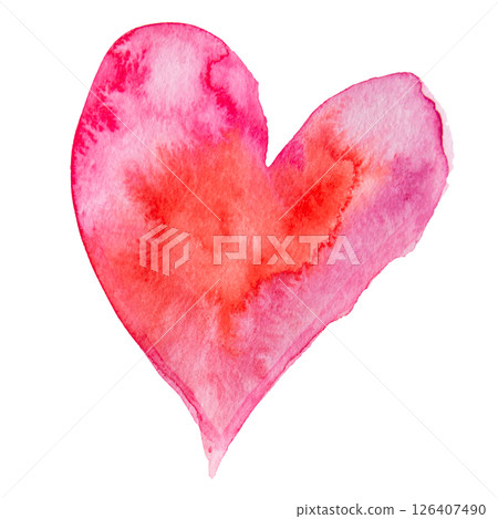 Red and Pink Hand Drawn Watercolor Spots Heart Isolated on White Background Red and Pink Hand Drawn Watercolor Spots Heart Isolated on White Background 126407490