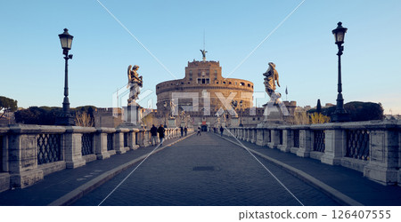 Panorama of Castel Sant'angelo in Rome city, Italy 126407555