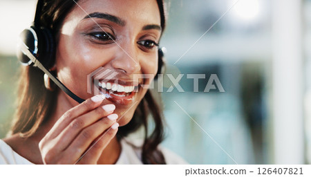 Headset, customer service and woman consultant in office for helpdesk, assistance or support online. Lead generation, audio tech and female call center agent with troubleshooting advice for crm. Headset, customer service and woman consultant in office for helpdesk, assistance or support online. Lead generation, audio tech and female call center agent with troubleshooting advice for crm. 126407821