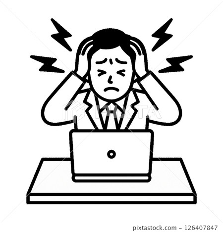 拿著在個人計算機前面的商人一個頭 126407847