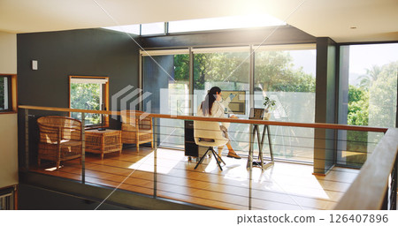 Computer screen, laptop and businesswoman in office with statistics research for global investment. Technology, finance and female financial analyst with international profit or revenue growth. Computer screen, laptop and businesswoman in office with statistics research for global investment. Technology, finance and female financial analyst with international profit or revenue growth. 126407896