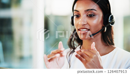 Consultation, call center and woman consultant in office for helpdesk, assistance or support online. Lead generation, audio tech and female customer service agent with troubleshooting advice for crm. Consultation, call center and woman consultant in office for helpdesk, assistance or support online. Lead generation, audio tech and female customer service agent with troubleshooting advice for crm. 126407913