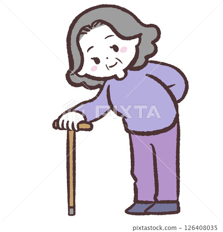 Illustration of a senior woman using a cane 126408035