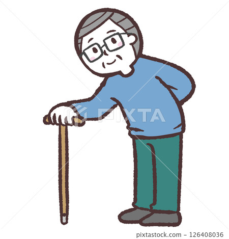 Illustration of a senior man using a cane Illustration of a senior man using a cane 126408036
