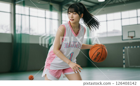 A woman playing basketball 126408142