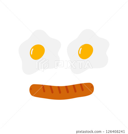 Cartoon face made of fried eggs and sausage Breakfast Doodle illustration Motivation morning design Cartoon face made of fried eggs and sausage Breakfast Doodle illustration Motivation morning design 126408241