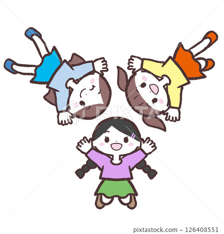 三個女孩排成一圈的插圖 126408551