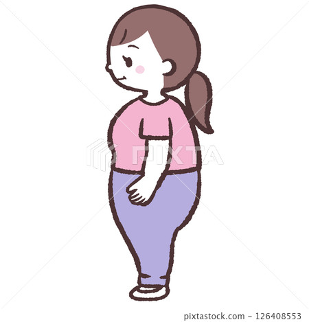 一位胖女人的側面插圖 126408553