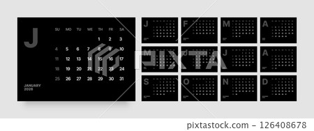 Monthly calendar layout for 2026. Planner diary. Monthly calendar layout for 2026. Planner diary. 126408678