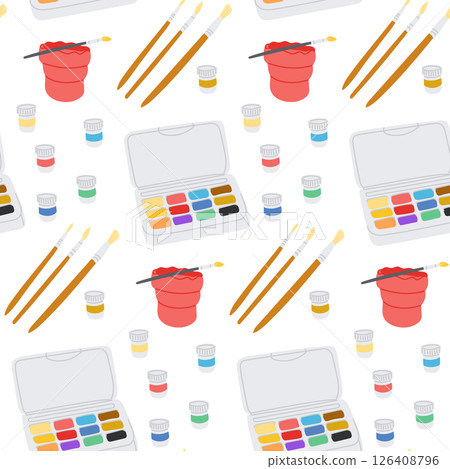 Seamless vector pattern with watercolor paint sets 126408796