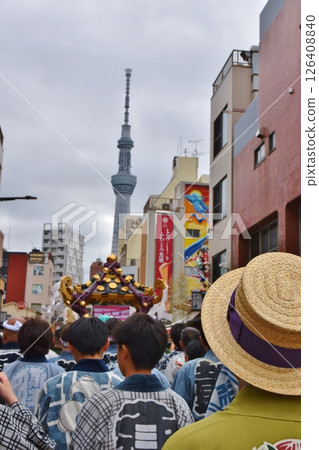 Sannomiya and Skytree at the Sanja Matsuri in Tokyo Sannomiya and Skytree at the Sanja Matsuri in Tokyo 126408840