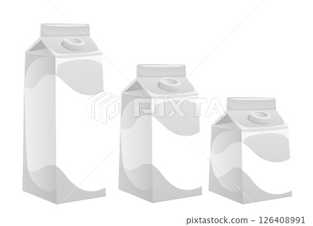 Cartons for milk or juice in different sizes. Drink packaging. Dairy food box. Merchandise cardboard pack for liquid. Beverage carton packet with lid. Vector container packages set Cartons for milk or juice in different sizes. Drink packaging. Dairy food box. Merchandise cardboard pack for liquid. Beverage carton packet with lid. Vector container packages set 126408991