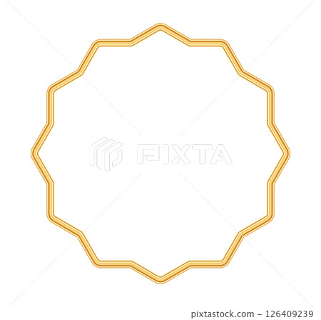 Gold shiny polygonal vignette border. Magic portal, arabic ornament, arabesque icon, islamic decorative element, wizard seal, magical stamp. Frame for certificate, various design. Vector illustration Gold shiny polygonal vignette border. Magic portal, arabic ornament, arabesque icon, islamic decorative element, wizard seal, magical stamp. Frame for certificate, various design. Vector illustration 126409239