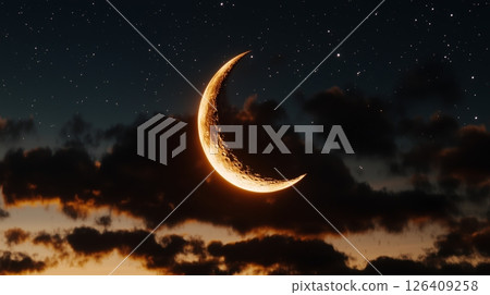 Moon in the night sky. Peaceful background Moon in the night sky. Peaceful background 126409258