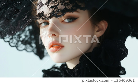 A gothic woman in black with dramatic makeup A gothic woman in black with dramatic makeup 126409361