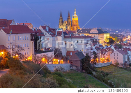 St Vitus Cathedral at Sunset, Prague, Czech Republic St Vitus Cathedral at Sunset, Prague, Czech Republic 126409393