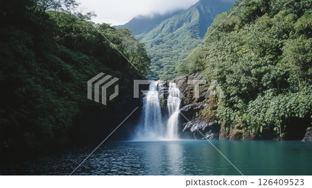 Mystical Waterfall in a Lush Rainforest 126409523