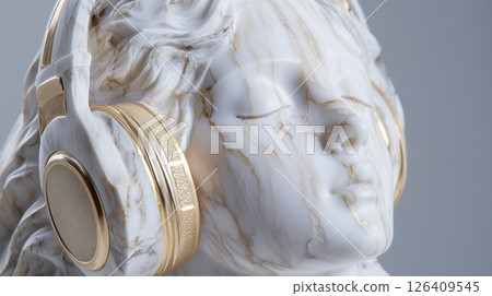 Serene Muse: A Marble Sculpture Listening to Music 126409545