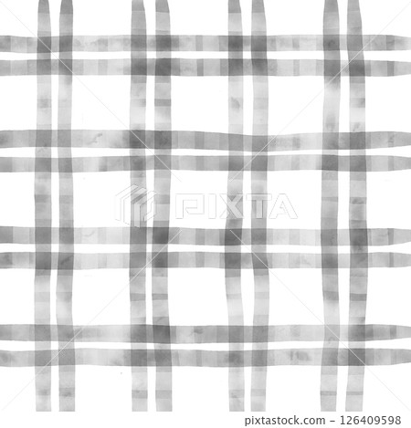 Black White Plaid Gingham Check Hand Drawn Background Pattern Overlay 126409598