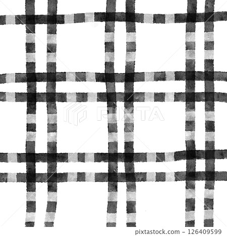 Black White Plaid Gingham Check Hand Drawn Background Pattern Overlay 126409599