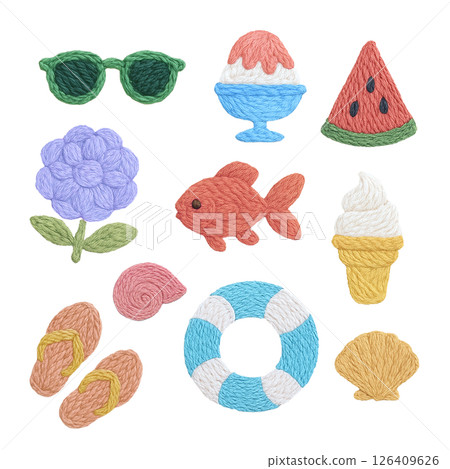 Embroidery-style decoration set (Summer motif ①) 126409626