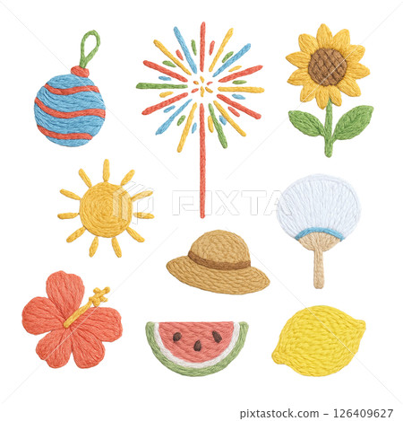 Embroidery-style decoration set (Summer motif ②) 126409627