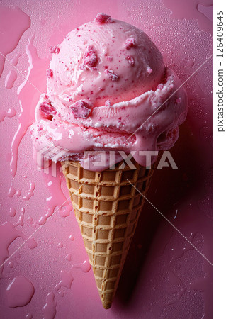strawberry cone on a pink background 126409645