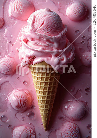 strawberry cone on a pink background 126409646