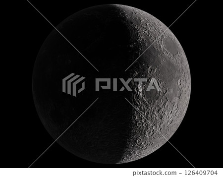 五天大的月球的逼真 3D 影像 126409704