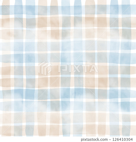 Blue Brown Beige Plaid Gingham Check Hand Drawn Background Pattern Overlay 126410304