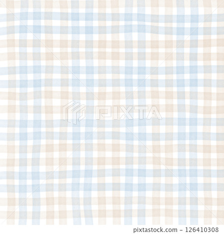 Blue Brown Beige Plaid Gingham Check Hand Drawn Background Pattern Overlay Blue Brown Beige Plaid Gingham Check Hand Drawn Background Pattern Overlay 126410308