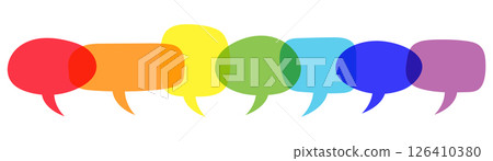 Colorful overlapping speech bubbles vector. Rainbow dialog icons in flat style. Communication, chat, message concept for social media, forums, discussion, teamwork, and network design. 126410380