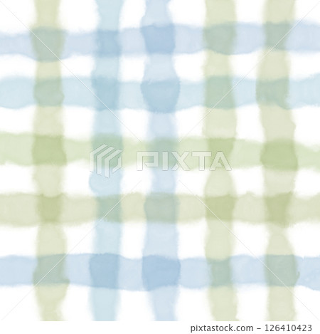 Blue Green Plaid Gingham Check Hand Drawn Background Pattern Overlay 126410423
