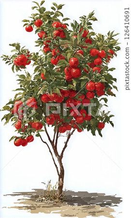 Vibrant Apple Tree Laden With Ripe Red Fruit During Sunny Day in a Serene Garden Setting 126410691