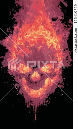 Flaming Skull Design With Vibrant Colors on a Dark Background 126410729