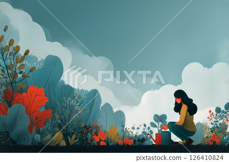 Gardener Nurturing Plants in Vibrant Landscape With Colorful Foliage During a Calm Day 126410824