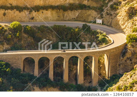 Road and viaduct from Granatilla viewpoint, Spain 126410857
