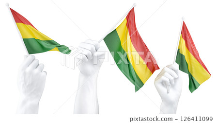 Hand holding flag of Bolivia. Isolated 3d Rendering Hand holding flag of Bolivia. Isolated 3d Rendering 126411099