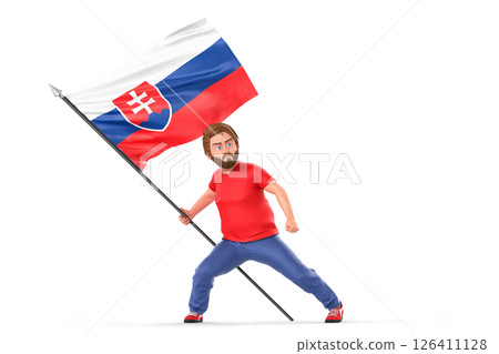 Man with flag of Slovakia. Isolated on white background. 3D Rendering 126411128