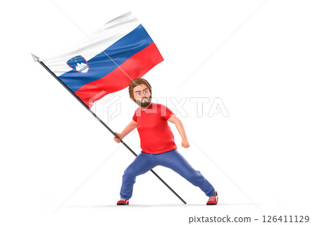 Man with flag of Slovenia. Isolated on white background. 3D Rendering 126411129