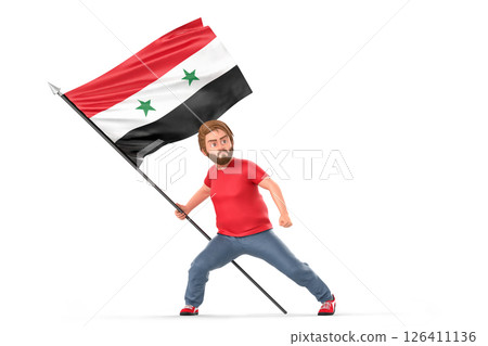 Man with flag of Syria. Isolated on white background. 3D Rendering 126411136