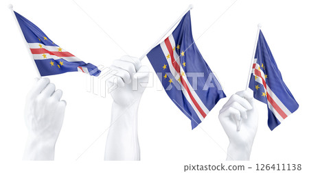 Hand holding flag of Cape Verde. Isolated 3d Rendering Hand holding flag of Cape Verde. Isolated 3d Rendering 126411138