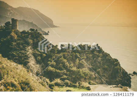 Coast view with Pine Tower, Andalusia Spain. 126411179