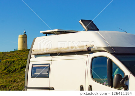 Caravan on spanish coast near lighthouse Carbonera Caravan on spanish coast near lighthouse Carbonera 126411194