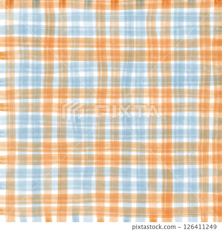 Blue Orange Plaid Gingham Check Hand Drawn Background Pattern Overlay Blue Orange Plaid Gingham Check Hand Drawn Background Pattern Overlay 126411249