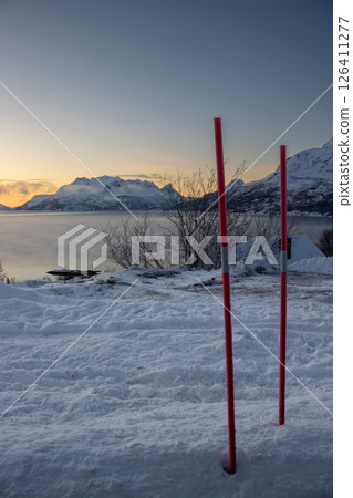 Nature with snow in the arctic sunset, Norway Nature with snow in the arctic sunset, Norway 126411277