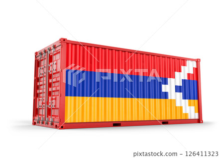 Freight container featuring Artsakh flag symbolizing global commerce, logistics, and supply chain management. 3d Rendering 126411323