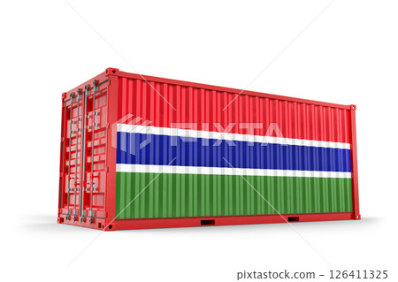 Red cargo container with Gambia flag is representing import, export, and global logistics of goods and products. 3d Rendering 126411325