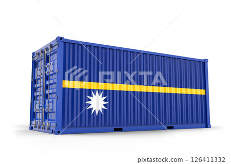 Nauru flag adorning metal shipping container, symbolizing international maritime commerce and global economic interconnectedness. 3d Rendering 126411332