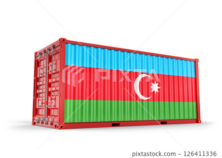 Red cargo container featuring Azerbaijani flag, symbolizing international trade, import, export, and global logistics. 3d Rendering 126411336